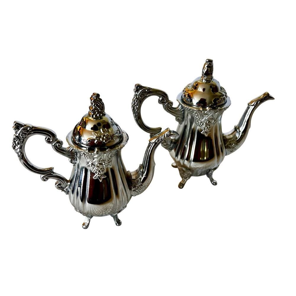Ornate Godinger Silver Plated Victorian Teapot Salt Pepper Shaker Set
